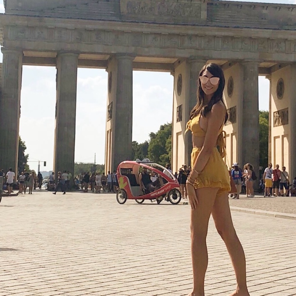 Women’s Mustard Yellow Ruffle Hem Shorts and matching crop top